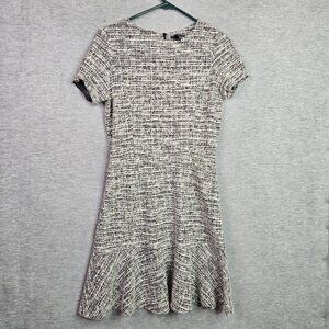 AQUA Women's Tweed Ruffle Hem Short Sleeve Dress Size L NEW